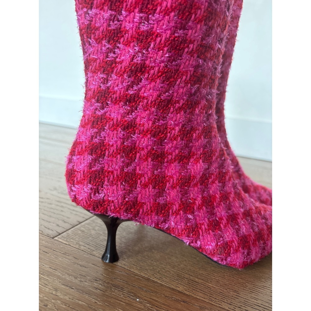 Betsey Johnson Maxxine Pink Houndstooth Tweed Tall Kitten Heel Boots Size 8M - Picture 2 of 10